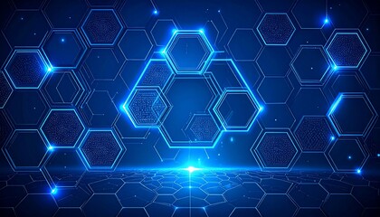 Obraz premium Abstract digital network design with glowing hexagonal grid and energy waves