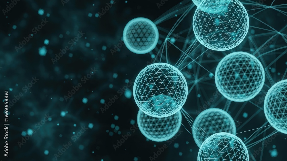 Poster molecular network: a mesmerizing display of interconnected spheres and intricate network connections