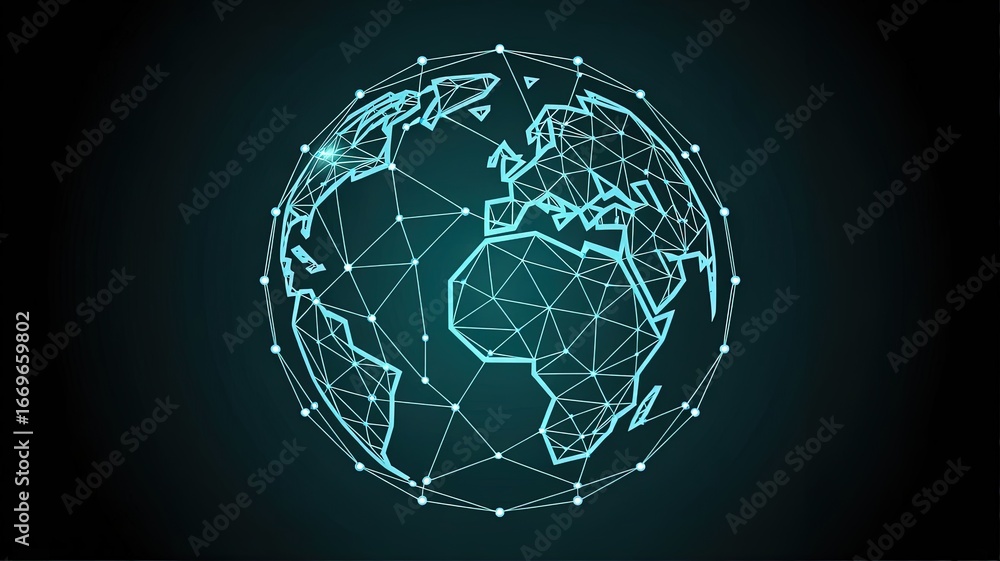 Aufkleber global connectivity: a modern digital representation of the globe is adorned with a network of inter