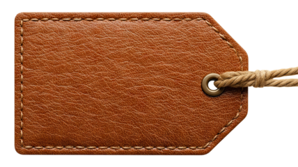 Blank brown leather tag label — high-resolution isolated PNG cutout on transparent background for retail pricing, gift labels, packaging and branding mockups, e-commerce product listing thumbnails