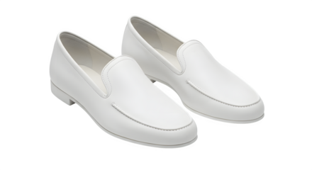White leather loafers offer a smooth, clean surface for product display and fashion branding.
