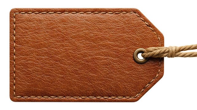Blank brown leather tag label — high-resolution isolated PNG cutout on transparent background for retail pricing, gift labels, packaging and branding mockups, e-commerce product listing thumbnails