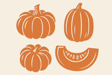 Pumpkin set flat silhouette vegetable sketch vector illustration