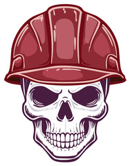 Vector illustration of a human skull wearing a red hard hat construction worker safety concept