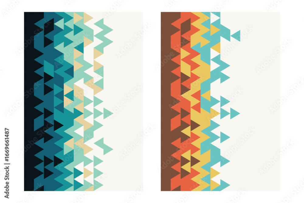 Aufkleber set of abstract triangle background, seamless geometric pattern background with retro color