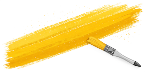 Yellow Paint Brush Stroke with Glittering Particles paintbrush isolated on a transparent background