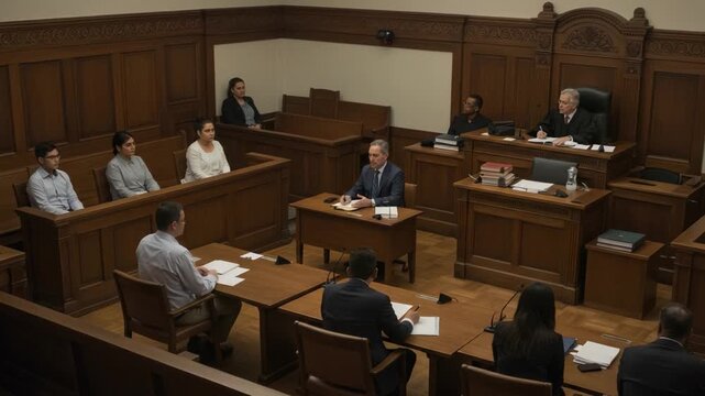 Courtroom Proceedings: An Intense Legal Battle Captured in Two Critical Frames Showcasing Legal Representatives, Defendants, and Judges in Action