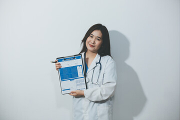 Portrait of female doctor, holding file