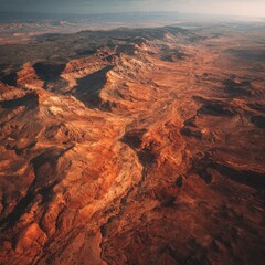 High-angle view of a vast, colorful desert landscape