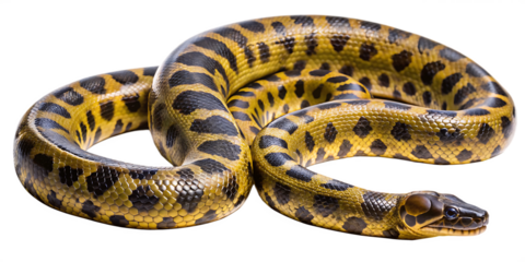 Anaconda skin with olive green scales and distinctive black markings isolated  on  white Background ,PNG.AI .Generated.