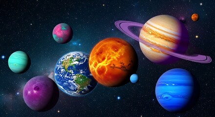 Colorful planets in space.