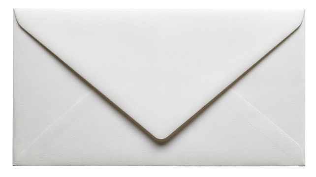 Minimal blank white envelope isolated on transparent background — high-resolution PNG cutout for stationery mockups, wedding invitations, greeting cards, branding and packaging design, e-commerce - Powered by Adobe