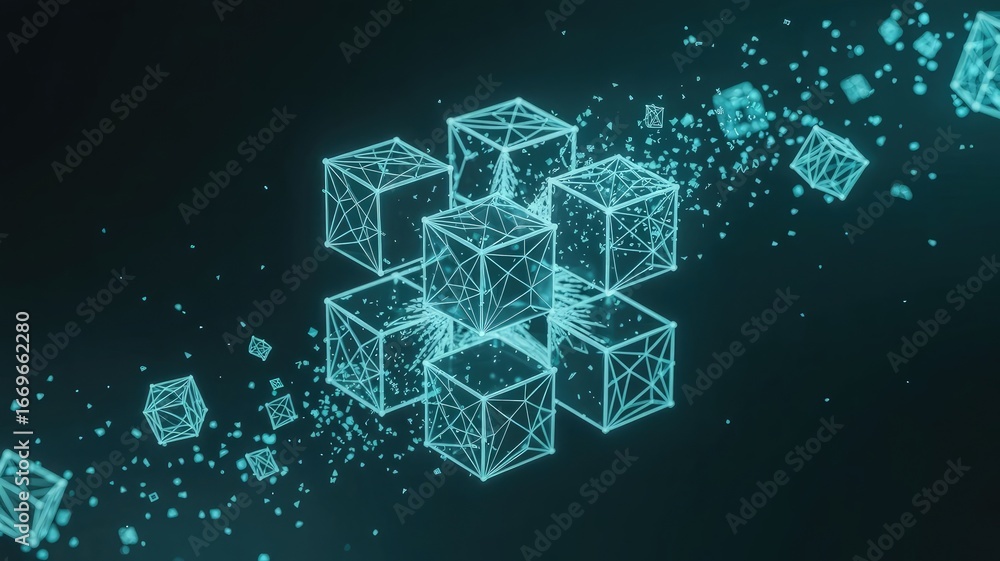 Poster digital data cascade: an artistic representation of a digital data stream composed of interconnected