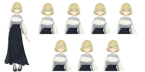 可愛いショートボブの金髪女の子の立ち絵イラスト - アニメタッチのキャラ素材