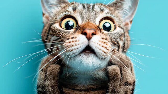 Surprised and shocked cat muzzle with paws on head