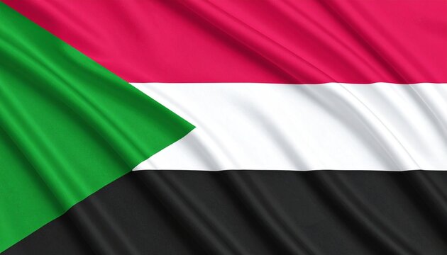 Create a textured digital illustration of the Sudanese flag with symbolic colors and a bold green triangle.