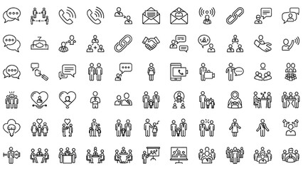 Human Interaction Icon Set | Editable Line Vector of Communication, Connection, and Socializing Symbols