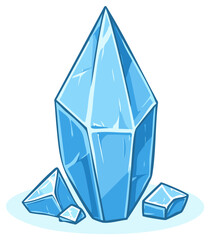 Blue crystal illustration with shards, gemstone design.