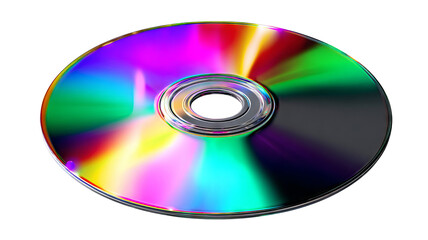 Vibrant reflective compact disc (cd) with rainbow spectrum shine, spinning gracefully — high-resolution PNG-style isolated cutout on transparent background, ideal for album art mockups