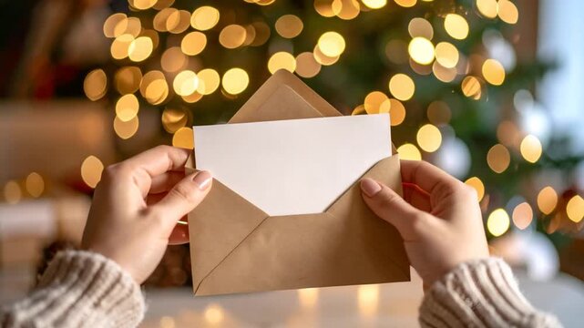 Hands holding blank card in envelope