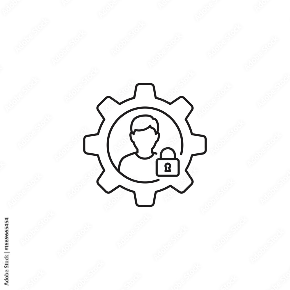 Poster user setting line icon user profile with gear and lock, security and privacy concept vector illustra
