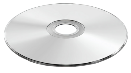 CD/DVD optical disc isolated on transparent background — high-resolution PNG-style cutout with iridescent surface, clean edges for album art mockups, music branding, web/app UI, e-commerce thumbnails