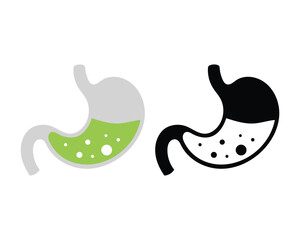 Two stomach icons showcasing green liquid and bubbles on a white background