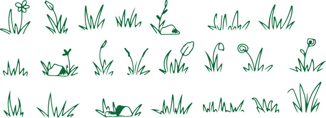 Grass and Lawn Vector Illustrations with Nature Design, Greenery, Minimalist, Creative, Illustrative, Black and White, Organic, Artistic, Elegant, Whimsical, Detailed, Fresh, Natural, Verdant, Botanic
