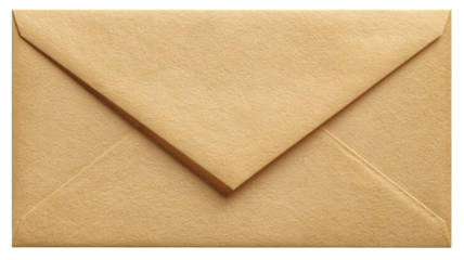 Closed beige envelope on transparent background — high-resolution PNG cutout ideal for stationery mockups, invitations and greeting cards, branding and packaging design, e-commerce listings