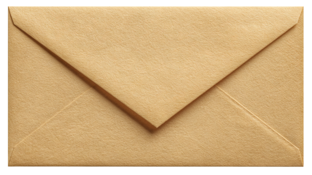 Closed beige envelope on transparent background — high-resolution PNG cutout ideal for stationery mockups, invitations and greeting cards, branding and packaging design, e-commerce listings