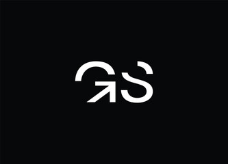 GS Logo on Black Background: An elegant, minimalist GS logo design, embodying a sleek and modern aesthetic. The high-contrast black background highlights the simplicity and impact of the emblem. 