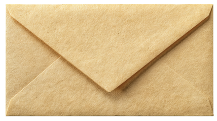 Closed beige envelope on transparent background — high-resolution PNG cutout ideal for stationery mockups, invitations and greeting cards, branding and packaging design, e-commerce listings