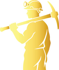 Golden silhouette worker mining with helmet vector