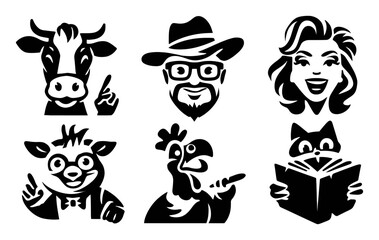 Cartoon Style Animal and Character Illustrations for Fun Themes