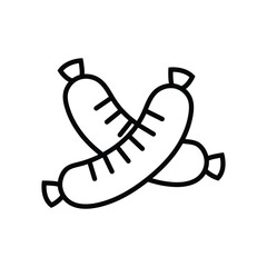 Two crossed outline sausages are rendered with simple black lines on white background