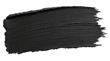 Black acrylic paint smear with fine parallel brushstrokes, thick texture, on a white background