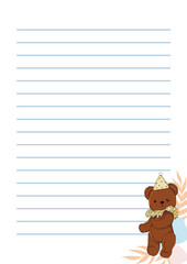 The page for the brown bear notebook. Vector illustration