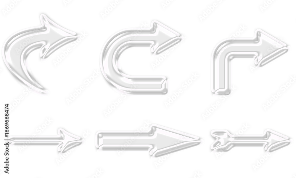 Fototapete 3d glass arrow collection - shiny chrome pointers and navigation symbols, isolated design element se