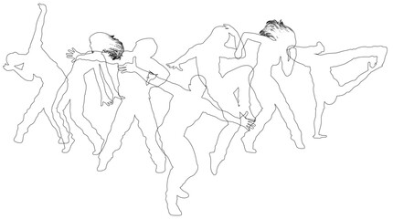 Street dancers dancing silhouette hip hop dance silhouettes poses set