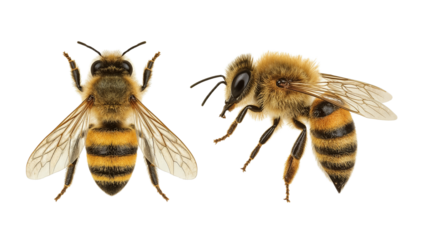 Honeybee Duo A Close-Up Study of Bees in Flight and Standing Still