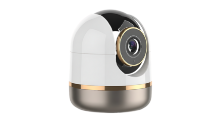 White security camera with gold accents isolated on a transparent background