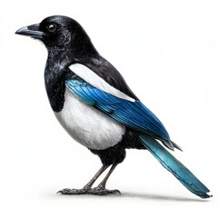 Obraz premium Bird sketch shows feathers, blue accents, and white background. Perfect for education, nature projects, or artistic presentations.