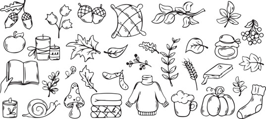 Autumn Leaves Vector Art with Fall Foliage, Seasonal Design, Black and White, Creative, Elegant, Illustrative, Detailed, Whimsical, Nature-Inspired, Artistic, Leafy, Organic, Minimalist, Decorative, C