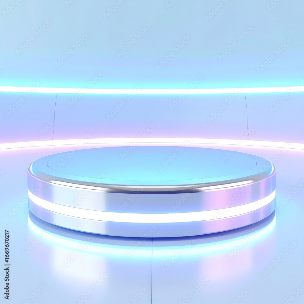 Poster neon lit circular podium with gradient background and clean presentation space