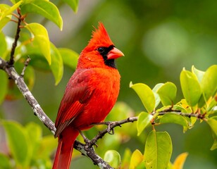 Vibrant red cardinal perched on a branch