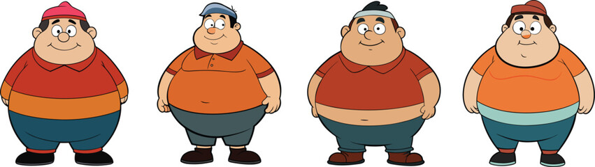 Set of Plump Male Character Vector Illustrations
