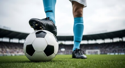 Fototapeta premium Soccer player with ball on field football stadium