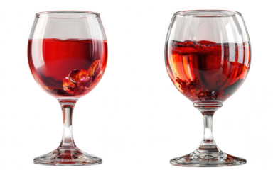 Two glasses of red wine with fruit isolated on transparent background