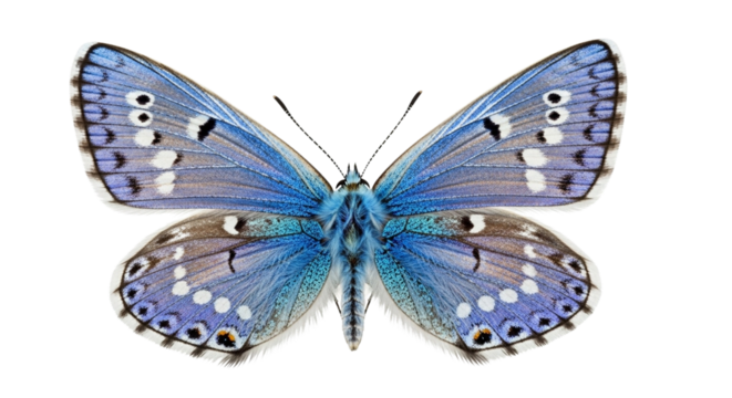 Close-up of a beautiful blue and purple butterfly with intricate patterns on its wings.