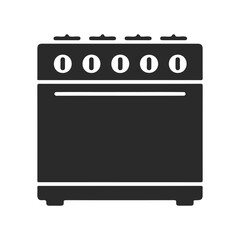 Black silhouette of a kitchen stove with five burners on white background